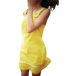 Bright yellow 100% cotton EDME & ESYLLTE embroidered sleeveless shift dress S